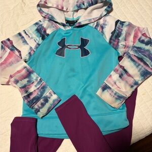 Under Armour Teal Hoodie with Tie-Dye Pink & Purple Sleeves